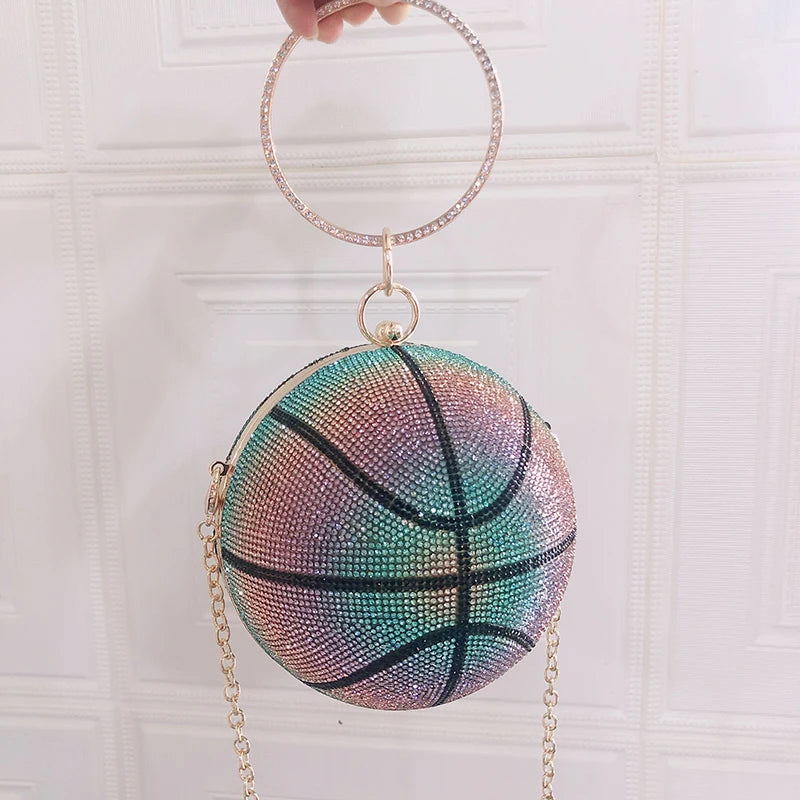 Basketball Shaped Diamond Crystal Evening Clutch Bag