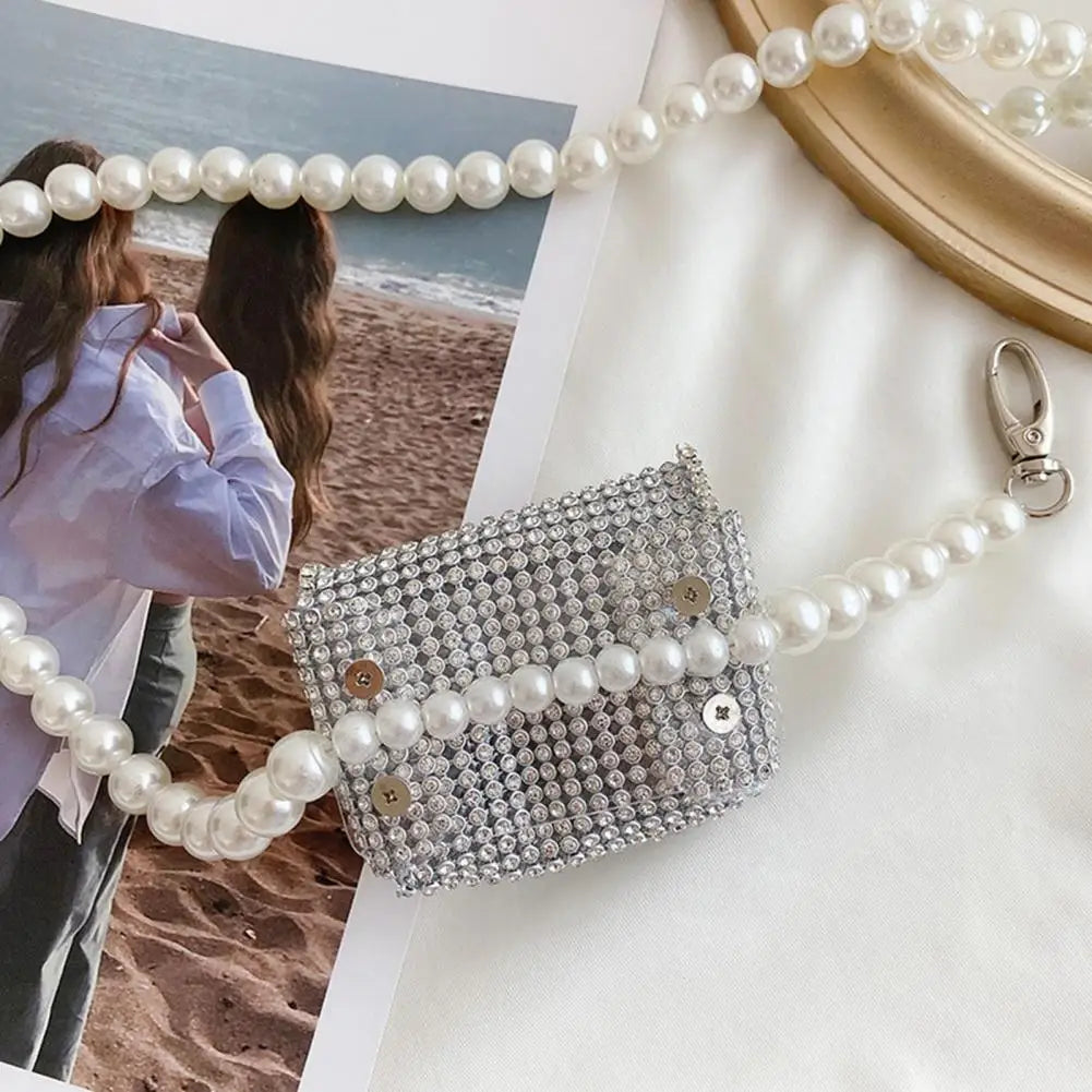 Pearl Mini Waist Bag Flash Diamond Rhinestone