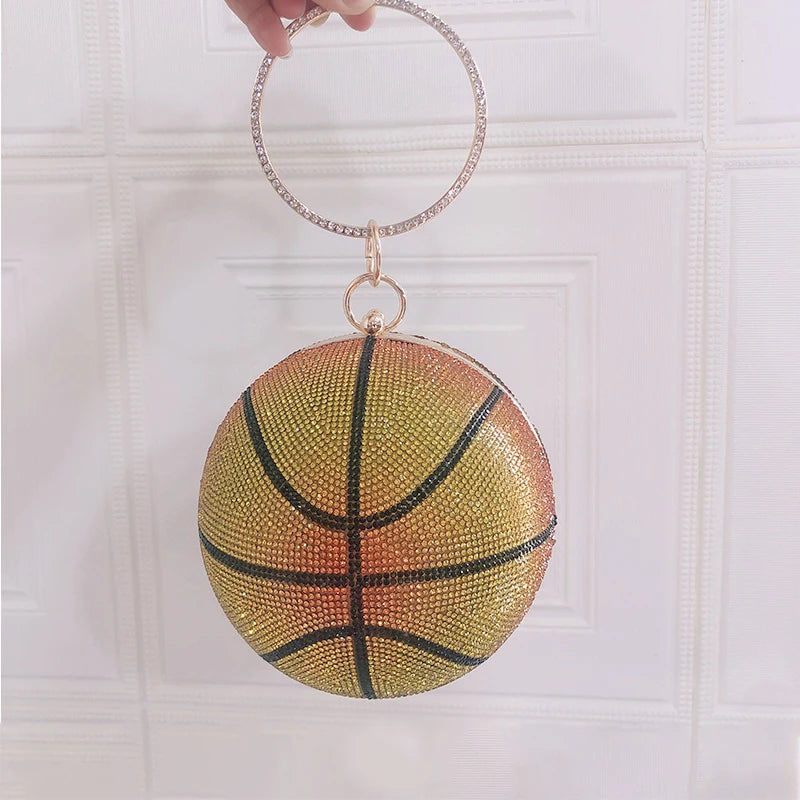 Basketball Shaped Diamond Crystal Evening Clutch Bag