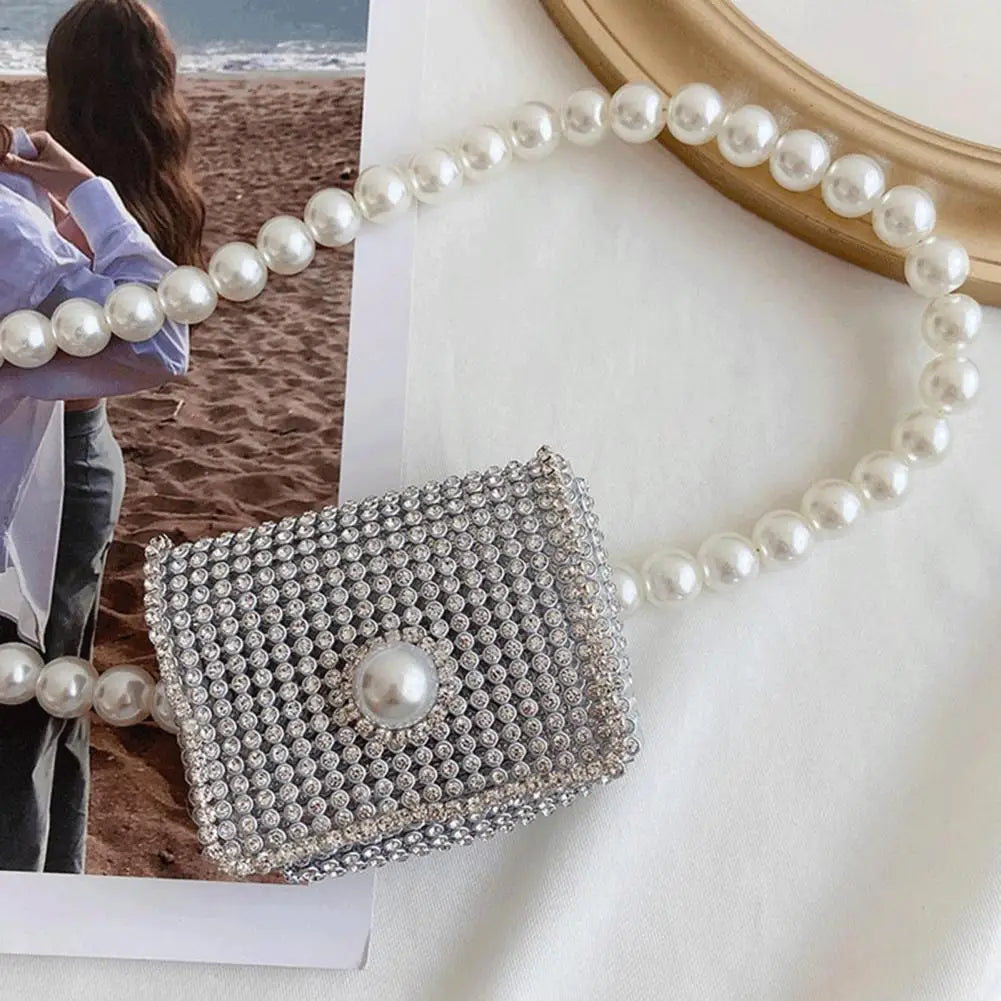 Pearl Mini Waist Bag Flash Diamond Rhinestone