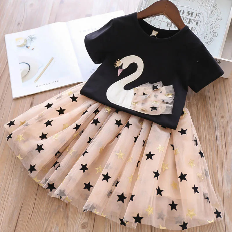 Cute Heart Pattern knit Shirt+ Skirt 2Pcs Sweater Outfit For Kids
