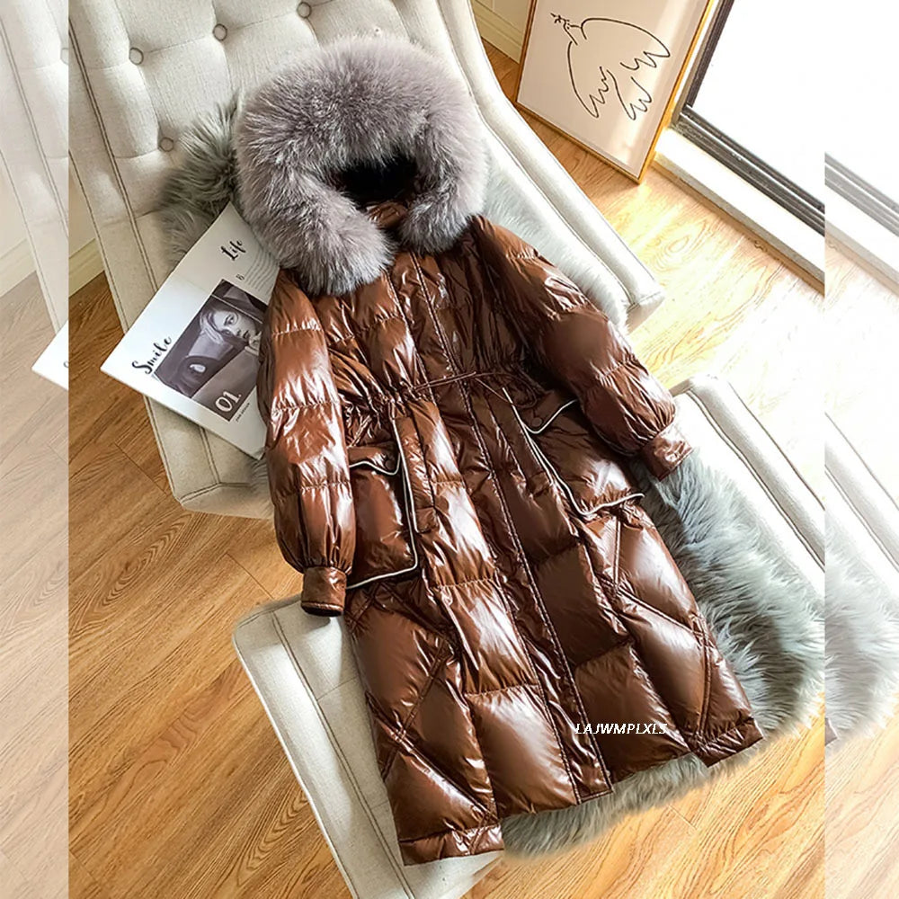 Winter 90% White Duck Down Jacket Real Raccoon Fur Hooded Collar