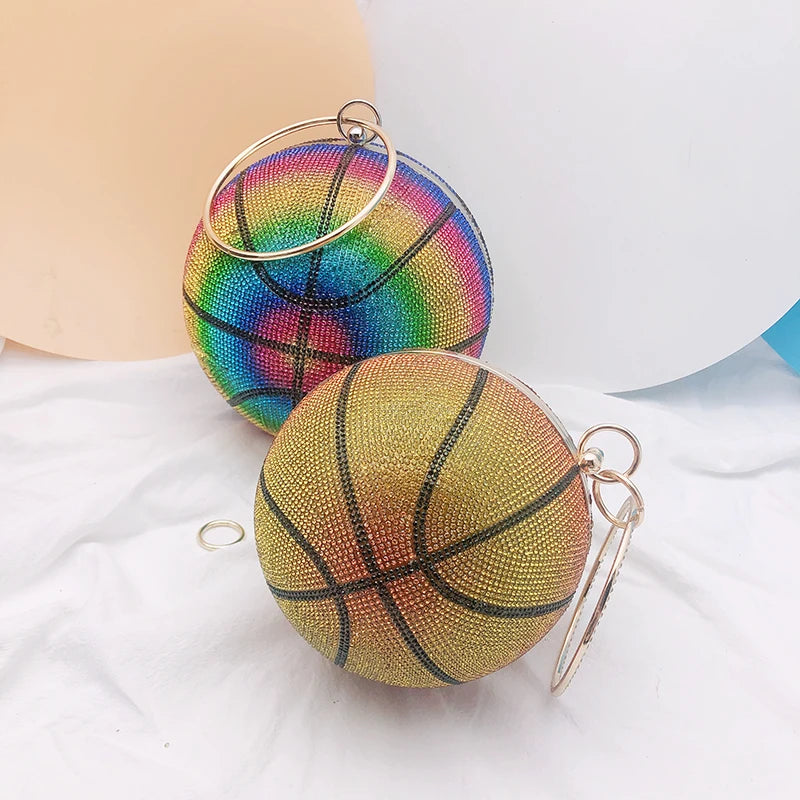 Basketball Shaped Diamond Crystal Evening Clutch Bag