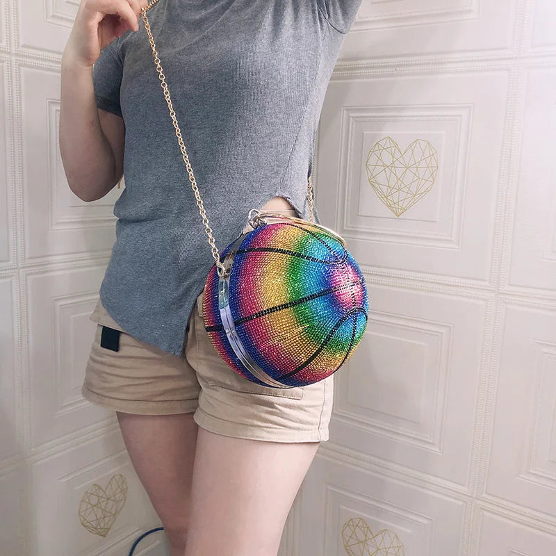 Basketball Shaped Diamond Crystal Evening Clutch Bag