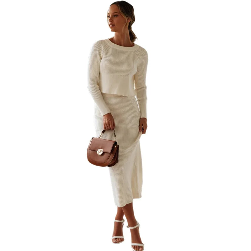 Sweater Crop Tops & Knitted Skirts Bodycon 2PCS Suits