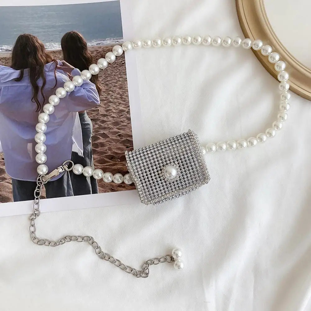 Pearl Mini Waist Bag Flash Diamond Rhinestone