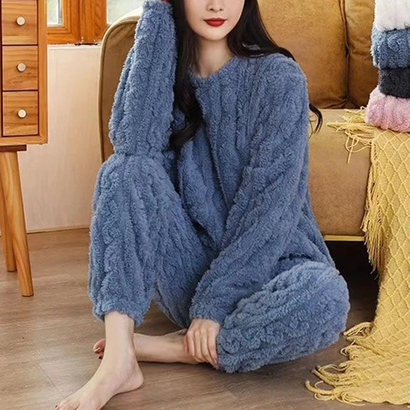 Pajamas 2Pcs Warm Thick Fleece Sleepwear