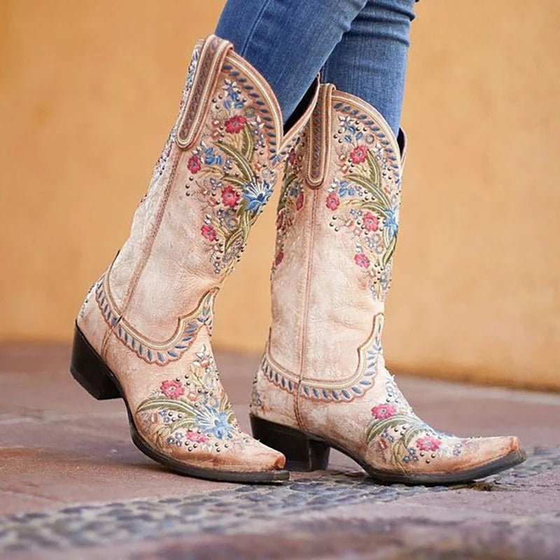 European and American Embroidery Retro Western Cowboy Boots