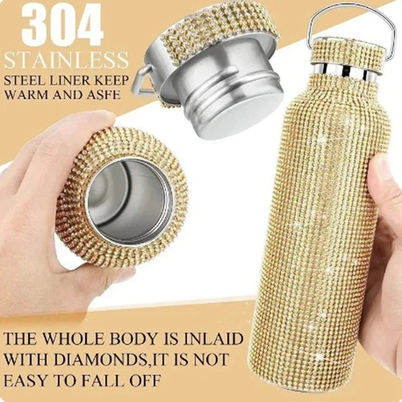 Diamond Stainless Steel Water Bottle with Crossbody 600Ml