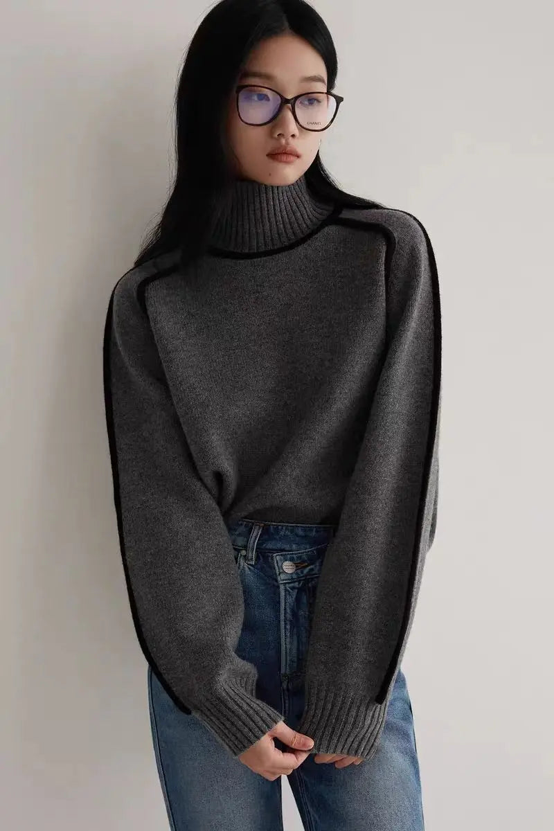 Pipping Sweater Turtleneck Pullovers