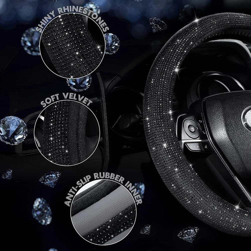 Bling Bling Velvet Diamond Rhinestones Car Steering Wheel Cover