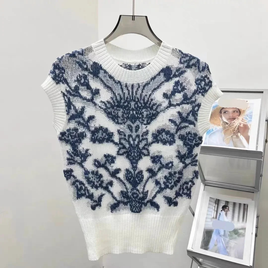 Flower Embroidery Hollow Out Knitted Sweater