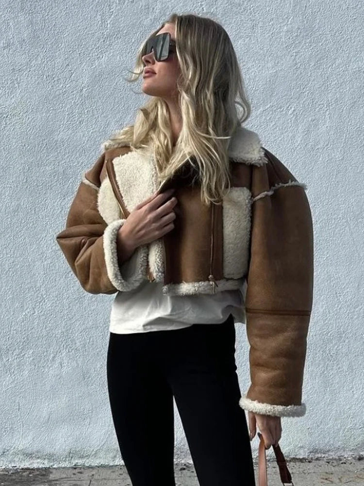 Women Short Thick Faux Fur Lamb Jacket 2024