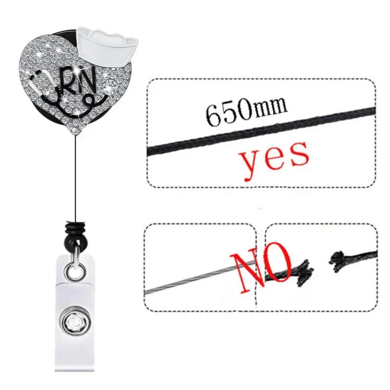Rhinestone Retractable Nurse Style ID Badge Reel Holder