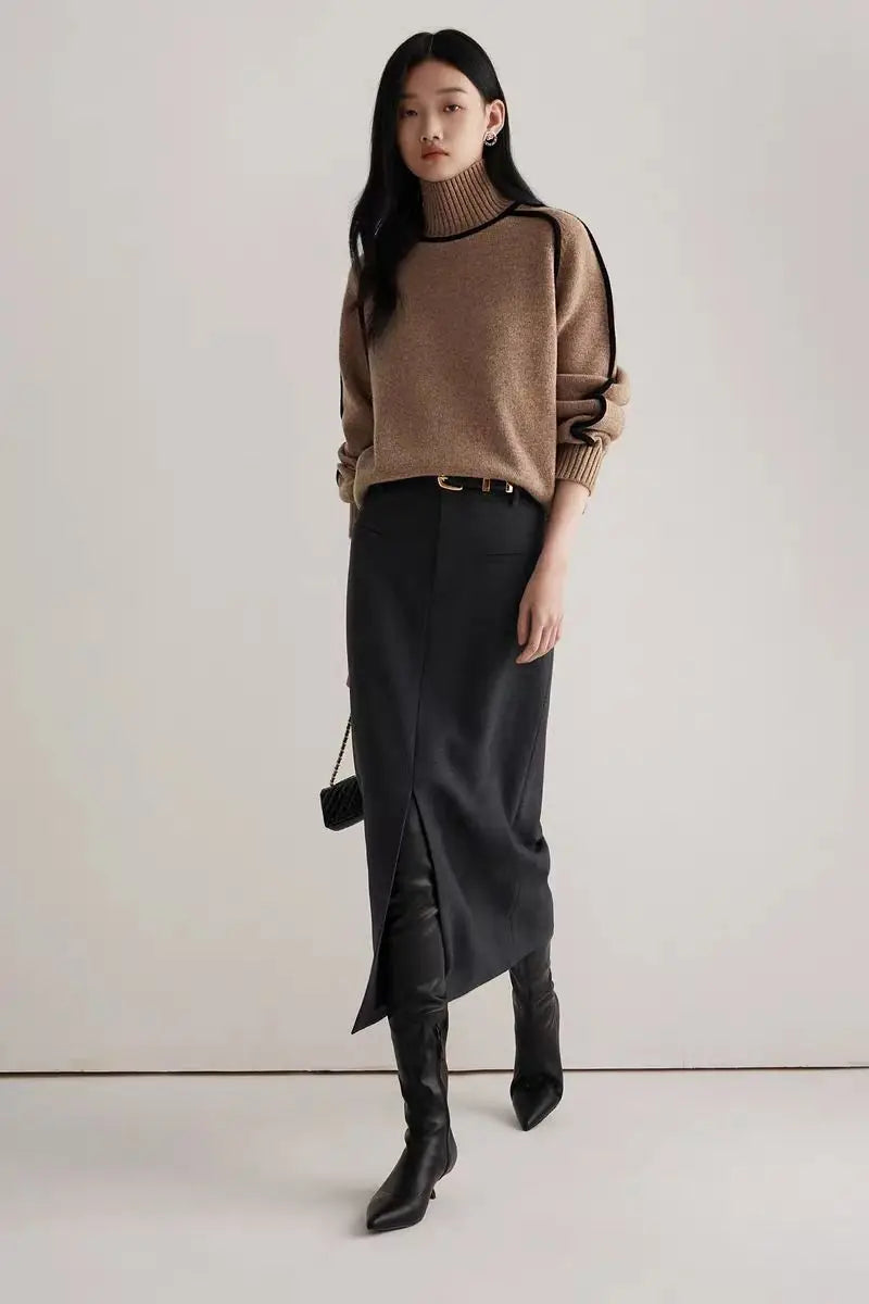 Pipping Sweater Turtleneck Pullovers