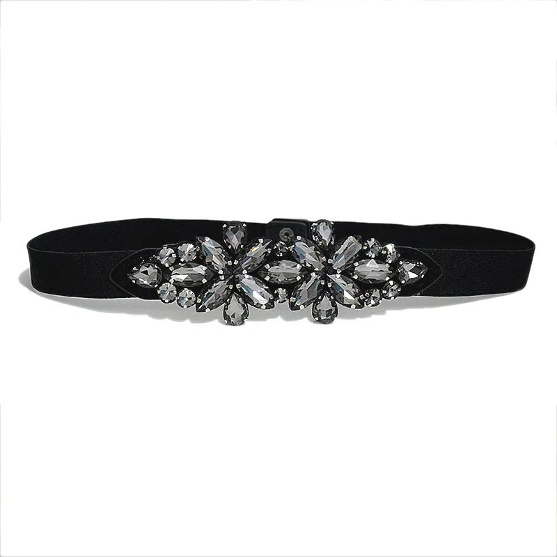 Fashionable Elastic Inlaid Decorative Crystals Small Waistband Belt