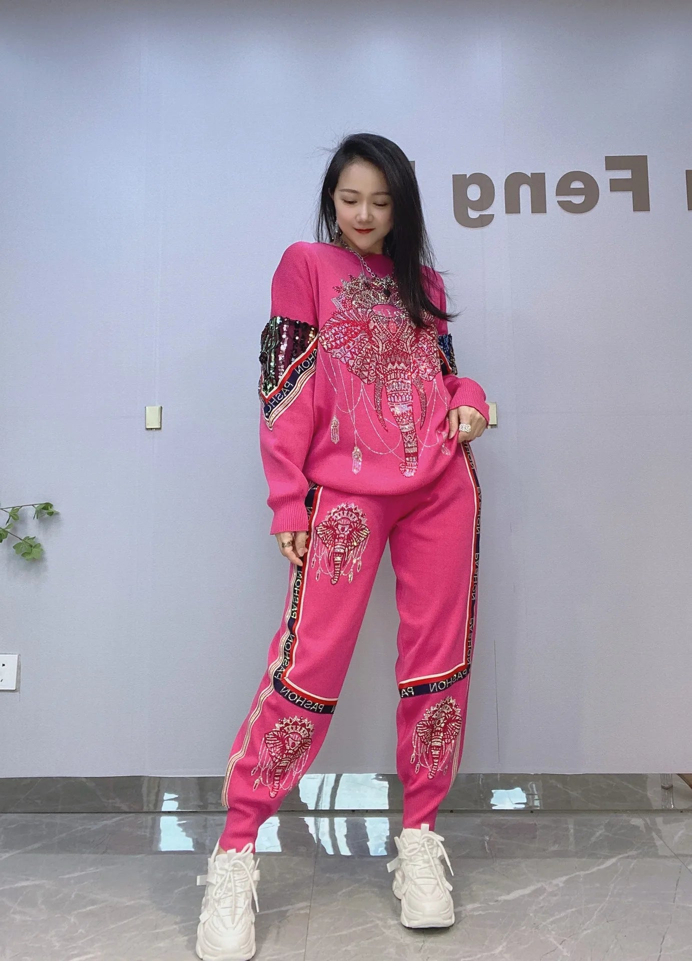 2PCS Anime Sequins Sweater Set