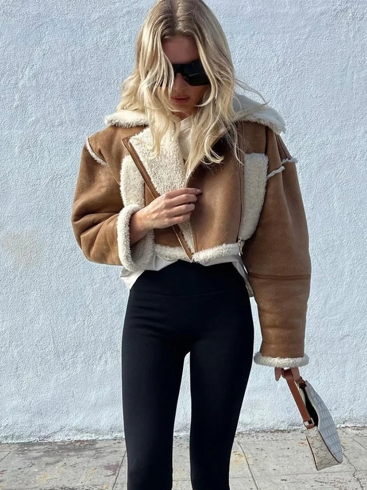 Women Short Thick Faux Fur Lamb Jacket 2024