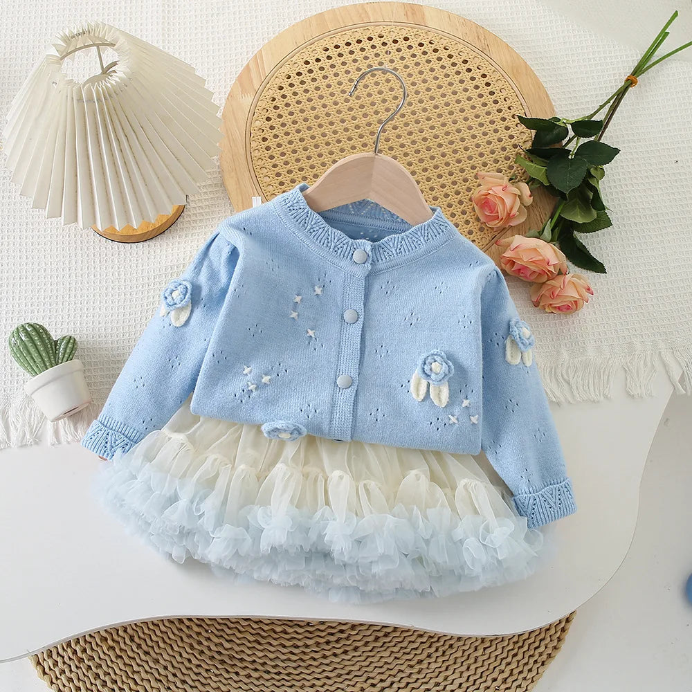 Girls Knitted Woolen Tutu Skirts 2pcs Det