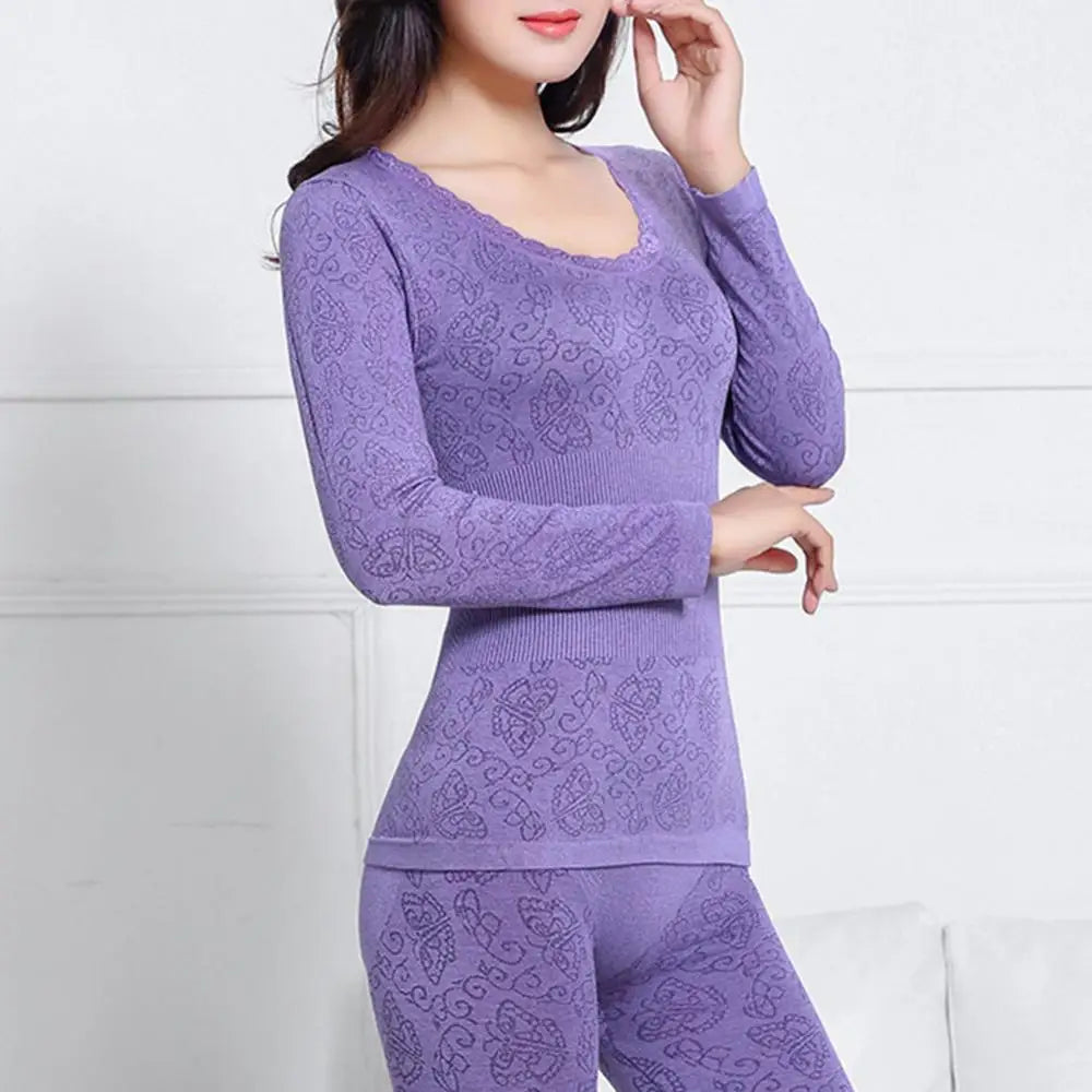 2Pcs Women Thermal Underwear Sleepwear Set