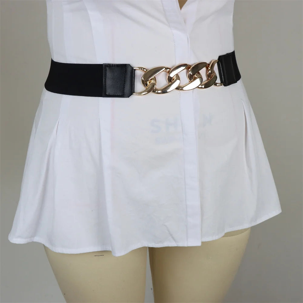 Plus Size Chain Link Wide Elastic Waist Belt