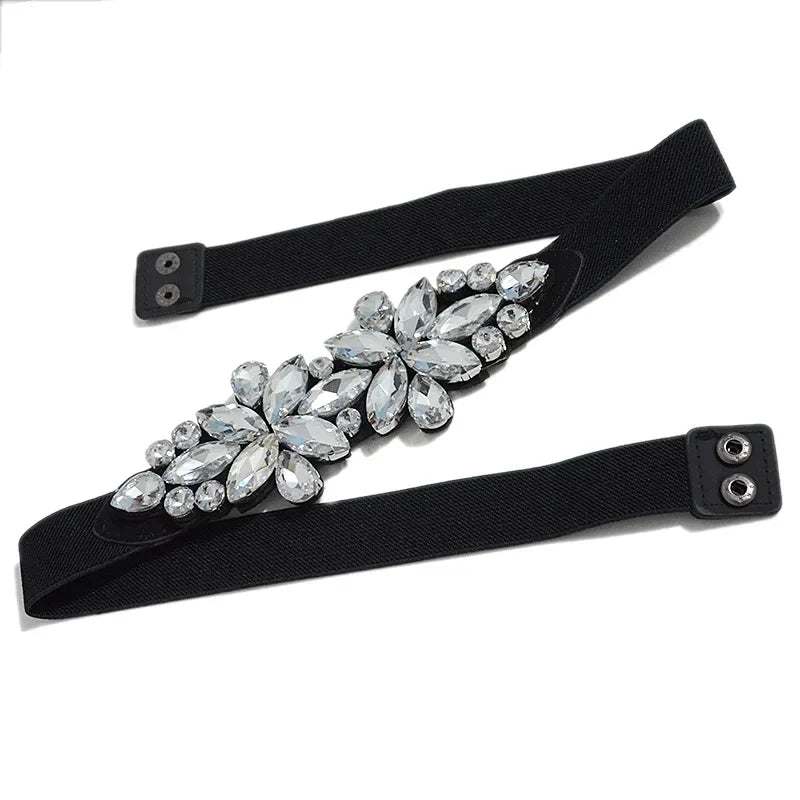 Fashionable Elastic Inlaid Decorative Crystals Small Waistband Belt