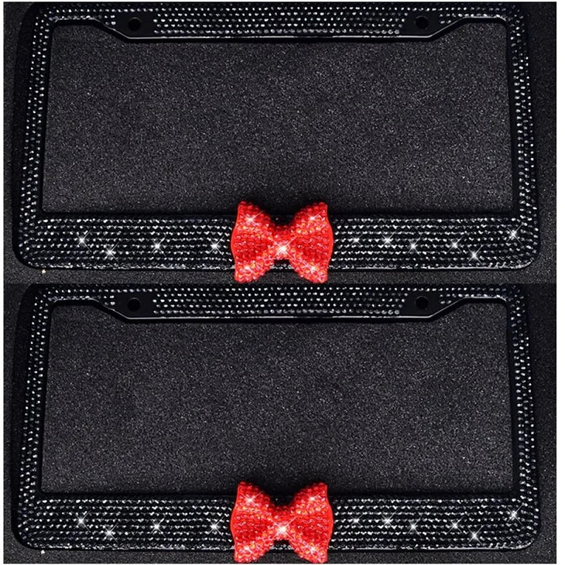 2PC Bling Bow Metal License Plate Frame