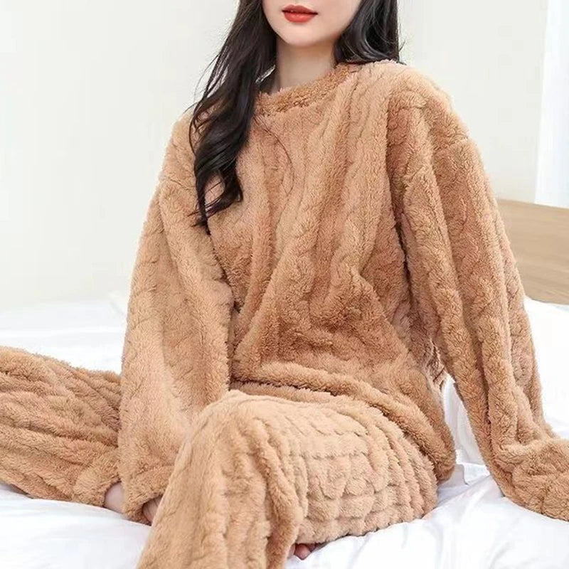 Pajamas 2Pcs Warm Thick Fleece Sleepwear