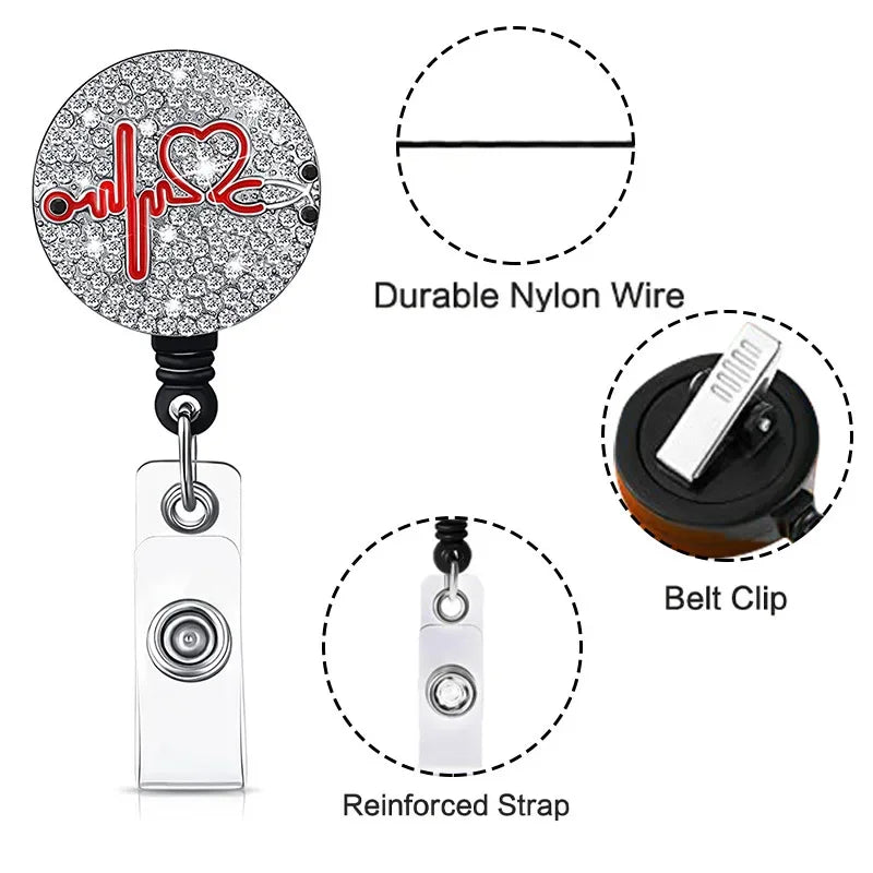 Rhinestone Retractable Nurse Style ID Badge Reel Holder