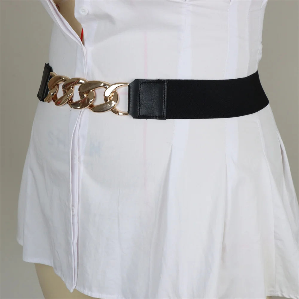 Plus Size Chain Link Wide Elastic Waist Belt