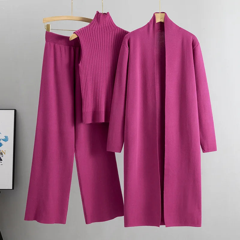 3 pcs Knit Suit Sleeveless Top, Cardigan Sweater and Pants Set