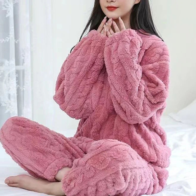 Pajamas 2Pcs Warm Thick Fleece Sleepwear