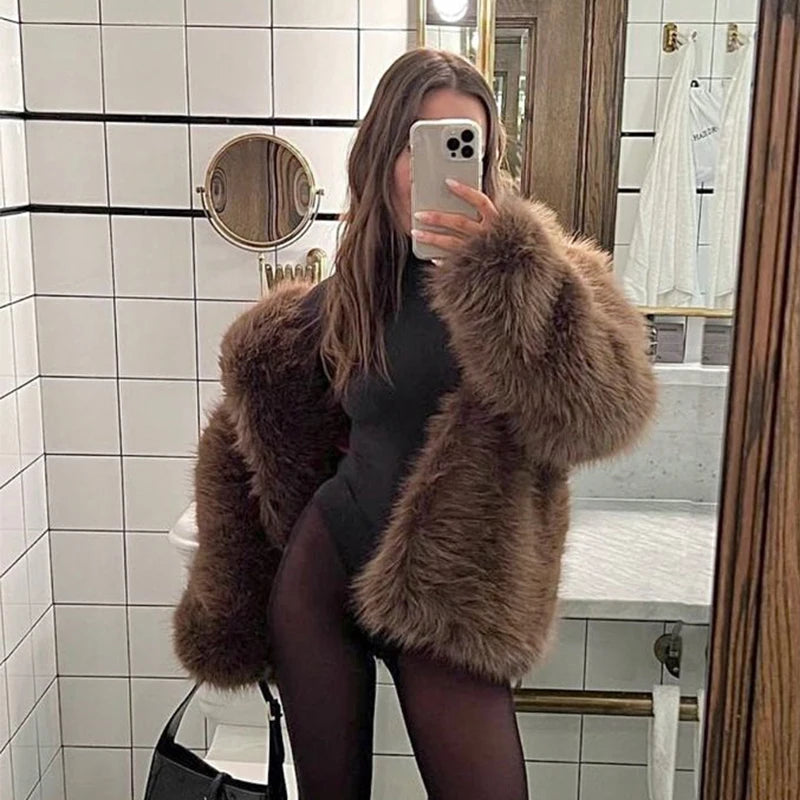 Fluffy Furry Faux Fur Women Winter Shaggy Jacket