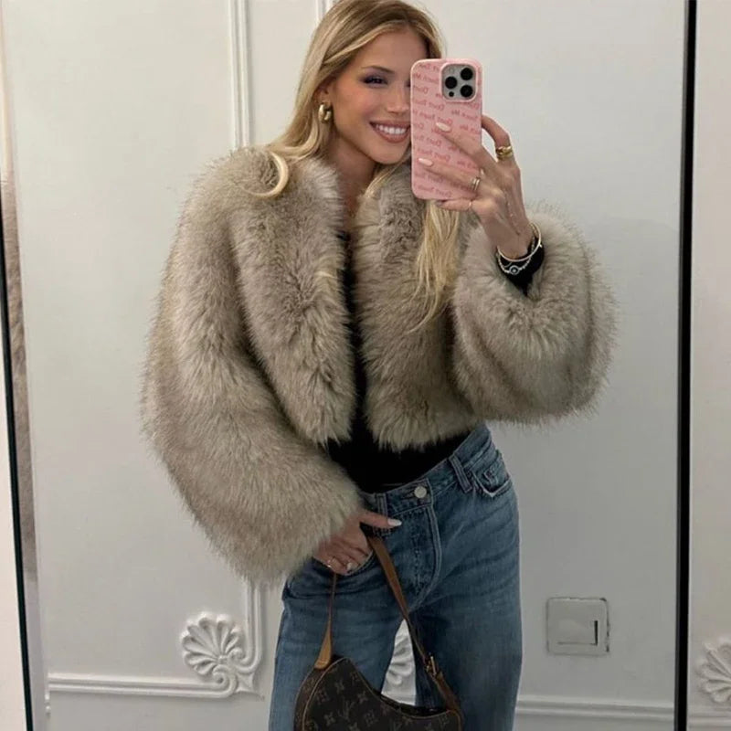Cropped Faux Fur Fluffy Short Jacket