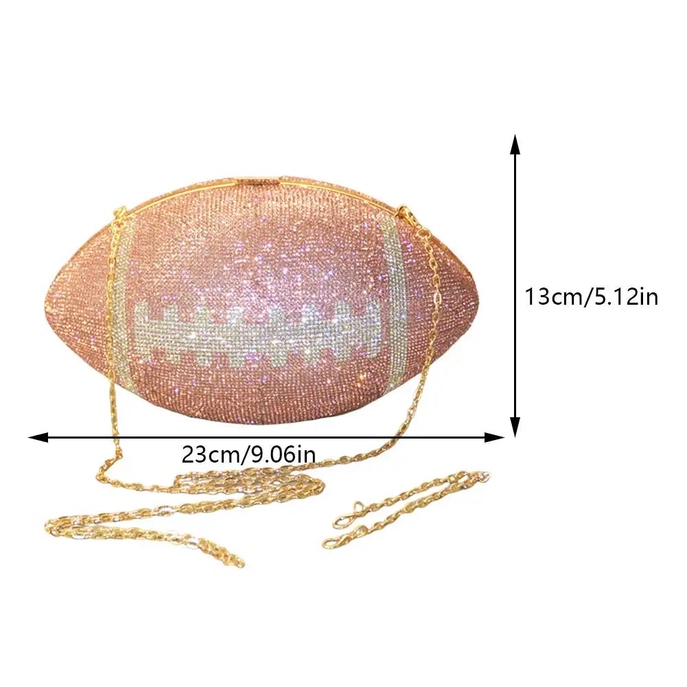 Creative Football Shape Bling Rhinestone Shiny Diamond Purse with Shoulder Chain