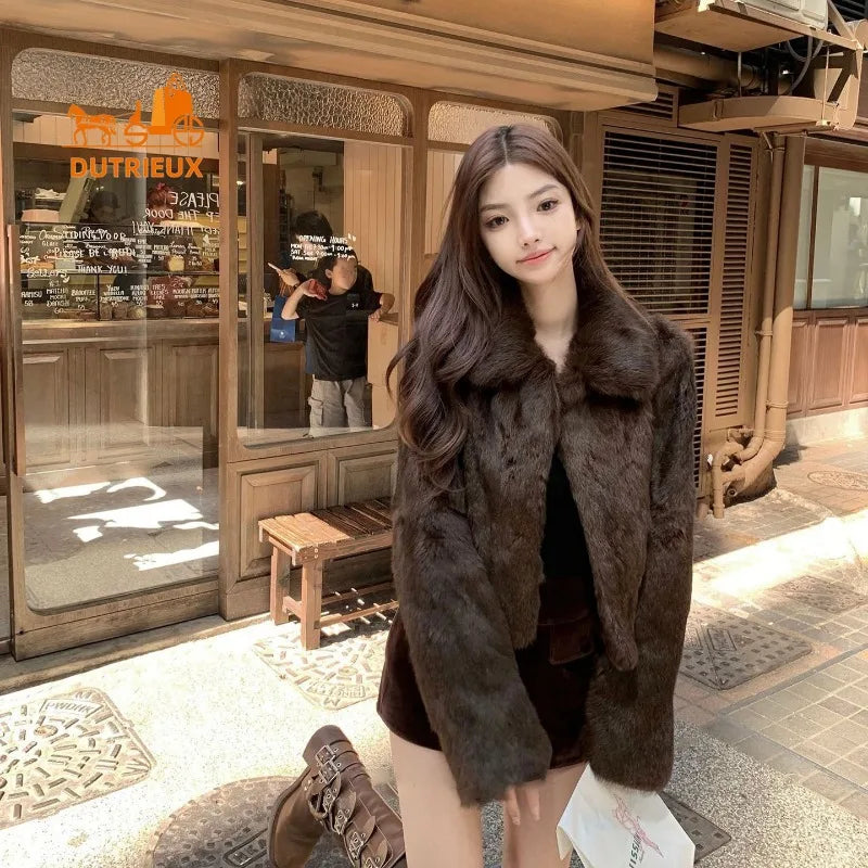 2025 New Winter Short Genuine Rabbit Fur Coat