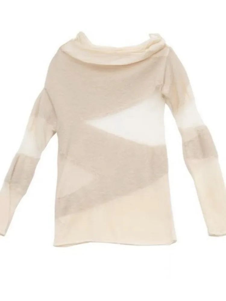 Autumn Loose Hollow Out Patchwork Turtleneck Sweaters