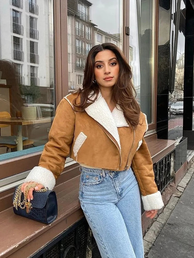 Women Short Thick Faux Fur Lamb Jacket 2024