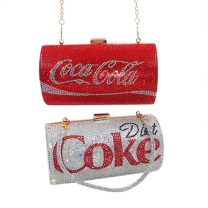 Fashion Coca Cola Rhinestone Crystal Sparkly Clutch Evening Handbags