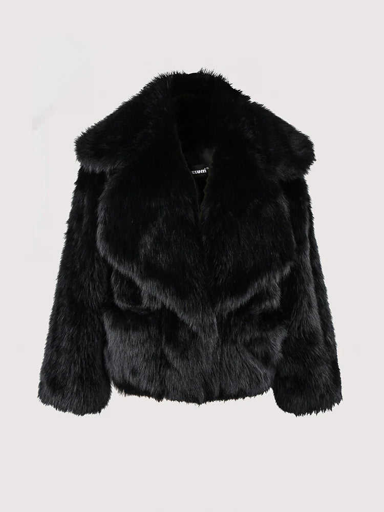 Casual Thick Warm Faux Fur with Big Collar and Pockets Fluffy Jacket