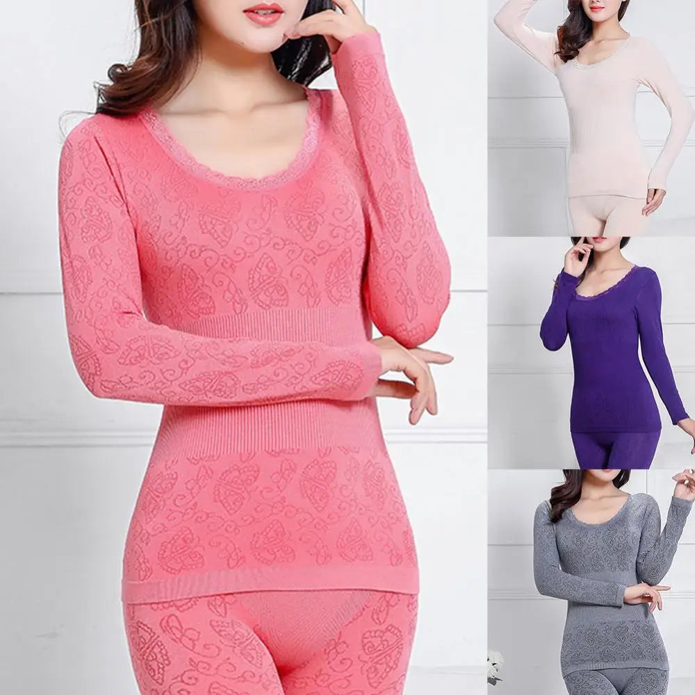 2Pcs Women Thermal Underwear Sleepwear Set