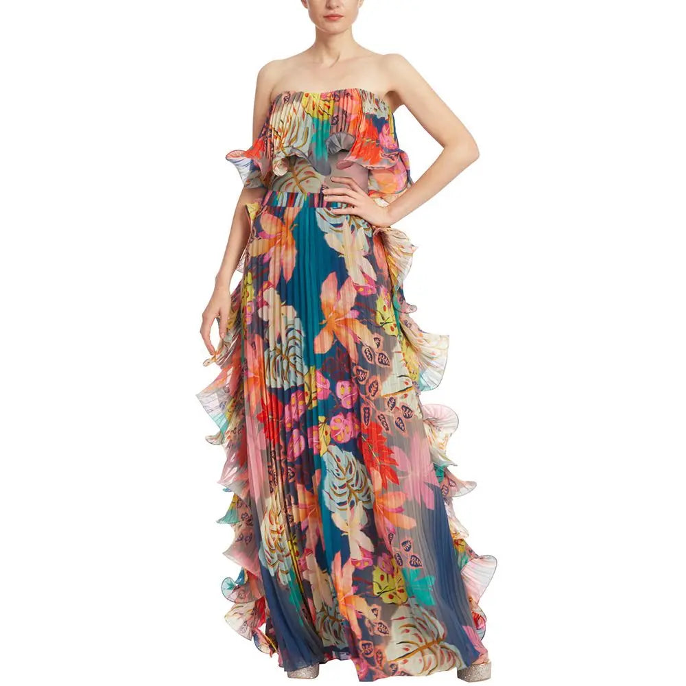 Luxury Flowers Printed One Piece Swimsuit and Skirt Beachwear