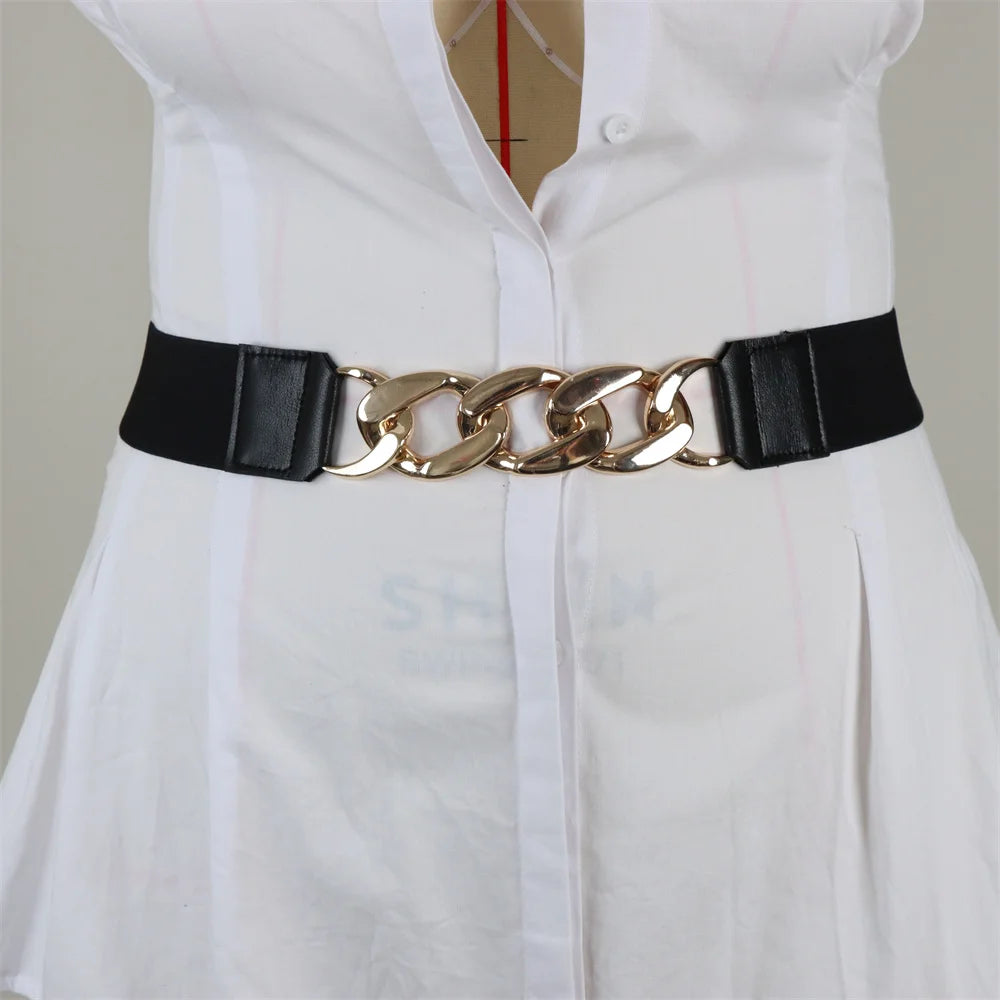 Plus Size Chain Link Wide Elastic Waist Belt