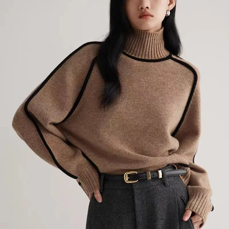 Pipping Sweater Turtleneck Pullovers
