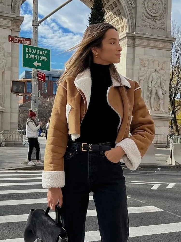 Women Short Thick Faux Fur Lamb Jacket 2024