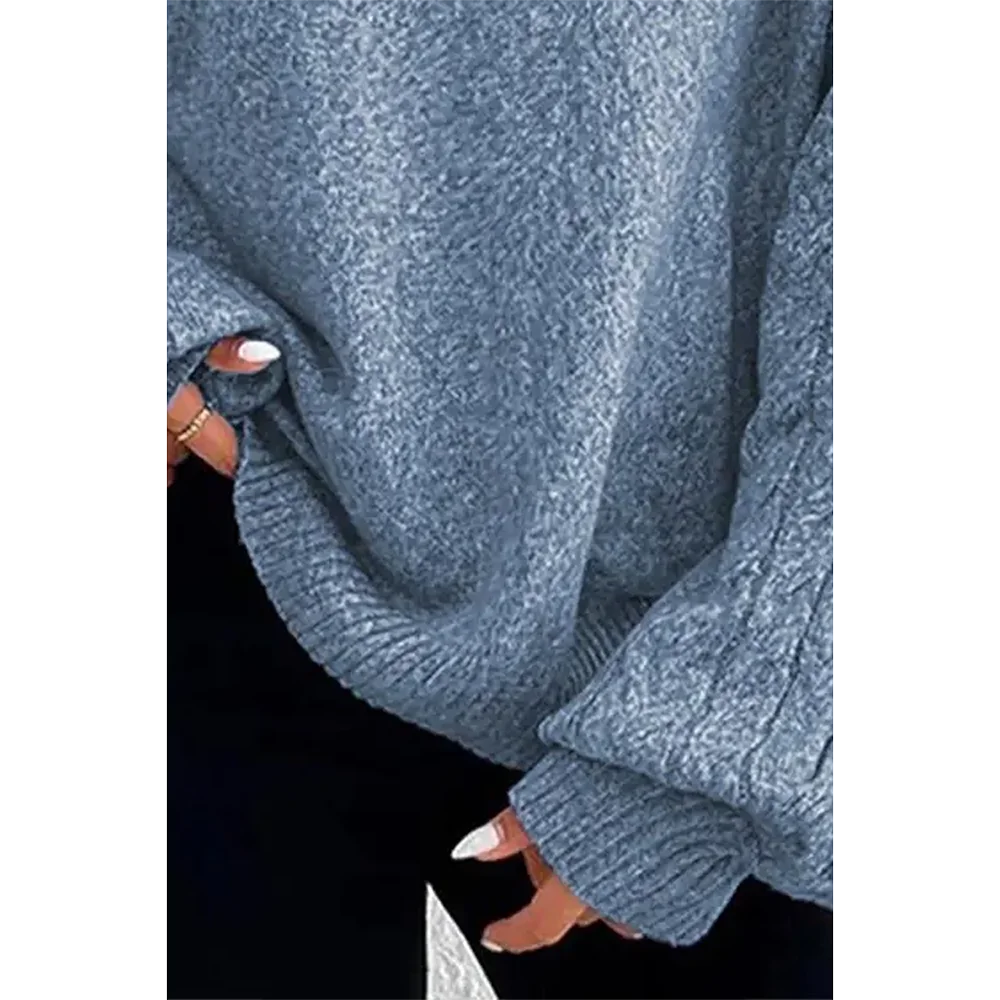 Plus Size Cable Knit Lantern Sleeve Cold Shoulder Sweater