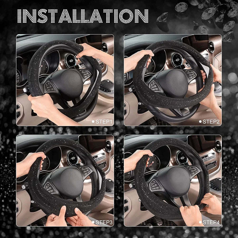 Bling Bling Velvet Diamond Rhinestones Car Steering Wheel Cover