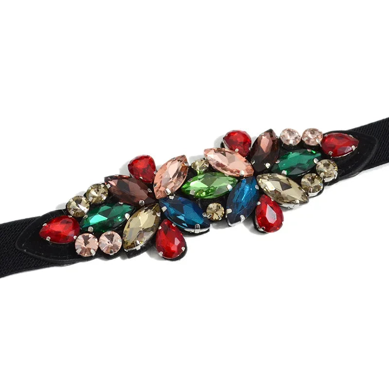 Fashionable Elastic Inlaid Decorative Crystals Small Waistband Belt
