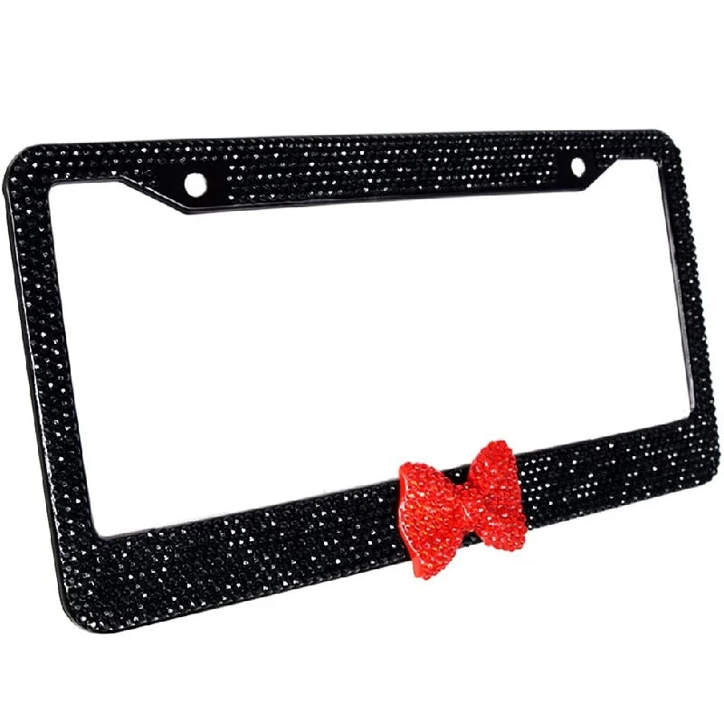 2PC Bling Bow Metal License Plate Frame