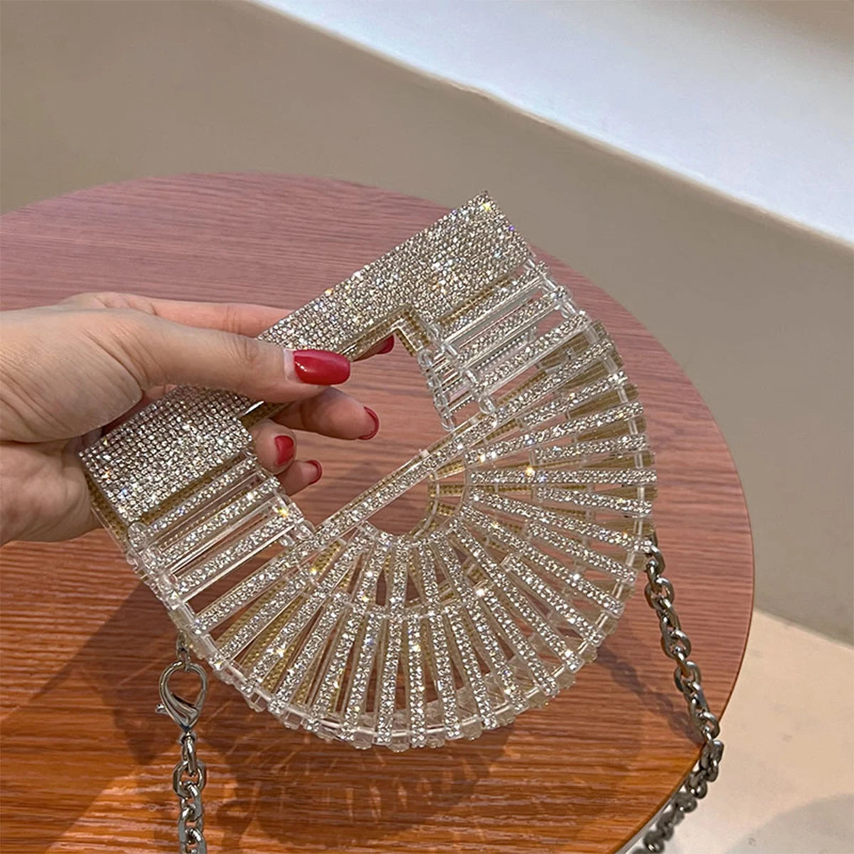 Half Moon Rhinestone Luxury Designer Handbags